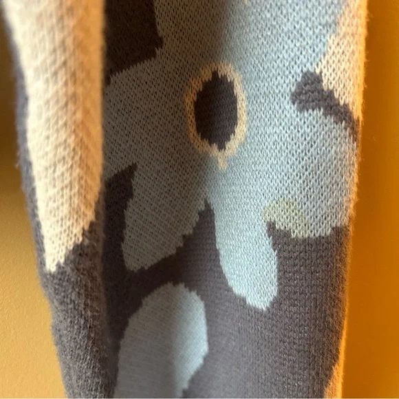 Hollister Cropped Mushroom Floral Sweater Size Small Blue Tan Retro Boho Hippie - Picture 9 of 15